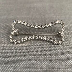 Dog bone pin vintage rhinestone silver tone